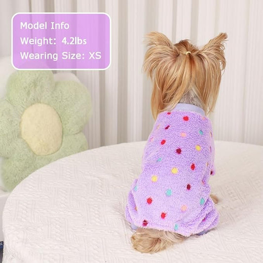 YIKEYO Dog Pajamas for Small Dogs Boy and Girl,Cotton Small Dog Sweater, Stretchable Pet Jammies Puppy Outfits for Dogs Female Male, Winter Doggie Pjs Clothes(Purple, S)
