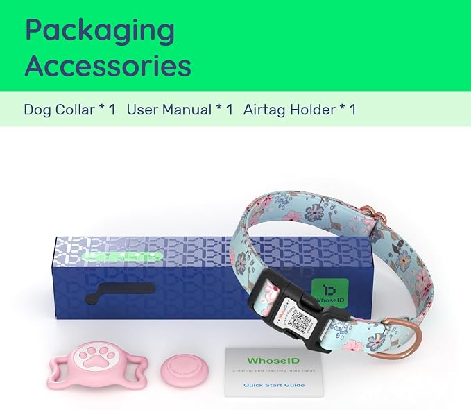 Airtag Dog Collar,with Waterproof airtag Holder,Original Stylish Cute Pattern Design.QR Code ID Buckle,Comfortable Soft Cotton for Small Medium Large Dogs
