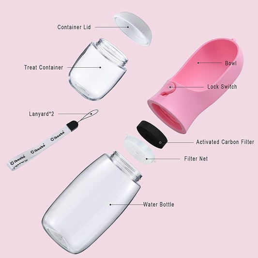 Cibaabo Dog Water Bottle with Food Container, Travel Puppy Water Bowl, Portable Pet Dispenser, Girl Dog Accessories Stuff Items Essentials Necessities for Yorkie Chihuahua Cat Walking and Hiking