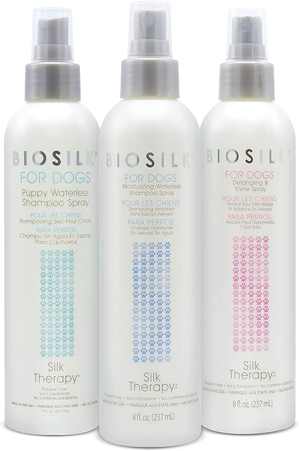 BioSilk for Dogs Silk Therapy Deep Moisture Waterless Shampoo Spray - Waterless Dog Shampoo Spray for All Dogs and Puppies - 8 Fl Ounces, Pack of 2
