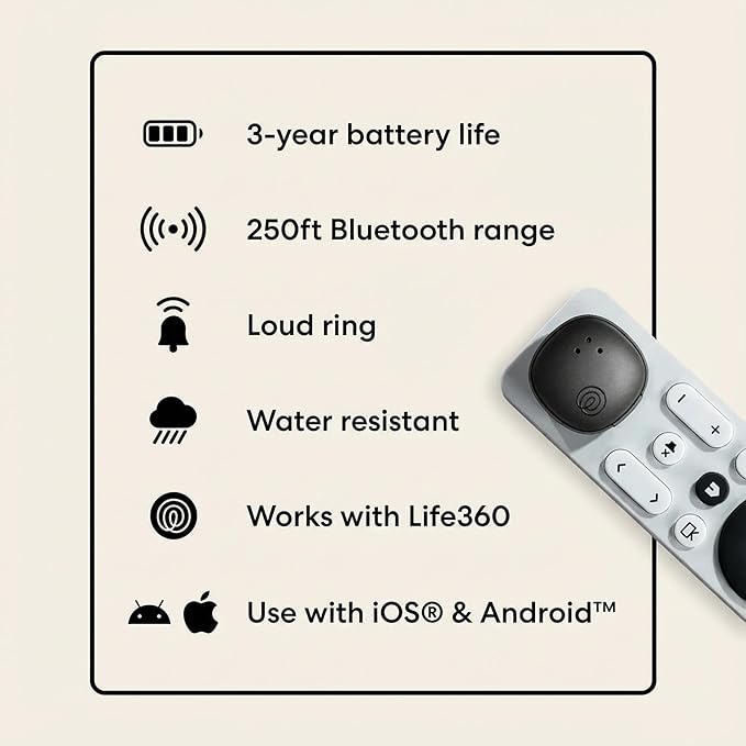 Life360 Tile Sticker - Small Bluetooth Tracker, Remote Finder and Item Locator for Bikes, Glasses and More. Both iOS and Android Compatible. Phone Finder. 1-Pack (Black)