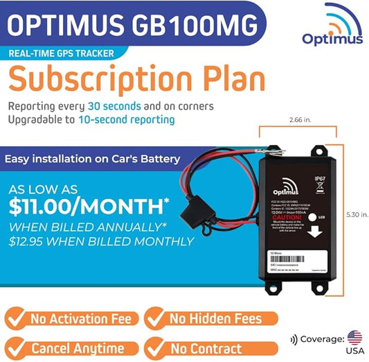 Optimus Wired GPS Tracker for Vehicles - Easy Installation on Car's Battery - Low Cost Subscription Plan Options