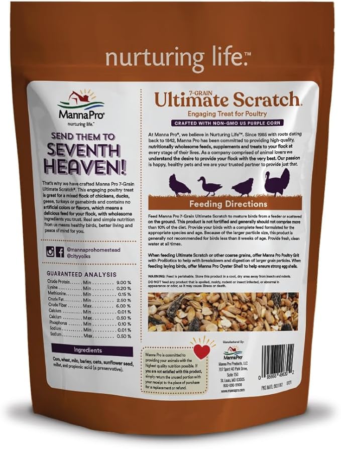 Manna Pro 7-Grain Ultimate Chicken Scratch โ Non-GMO Scratch Grain Treat for Chickens, Hens and Other Birds โ Natural Multigrain Blend for Poultry and Backyard Flocks โ 10 lb Bag