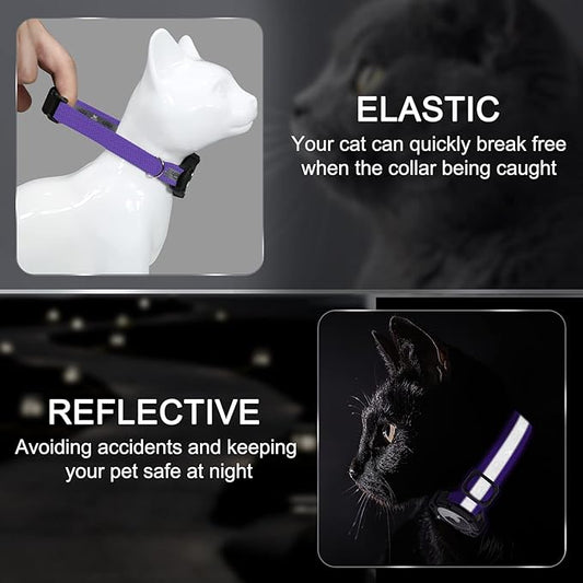 Reflective AirTag Cat Collar, Integrated Cat Tracker Collar with Air Tag Holder and Bell, Safety Elastic Band Cat GPS Collars for Girl Boy Cats, Kittens and Puppies (Purple, XS)