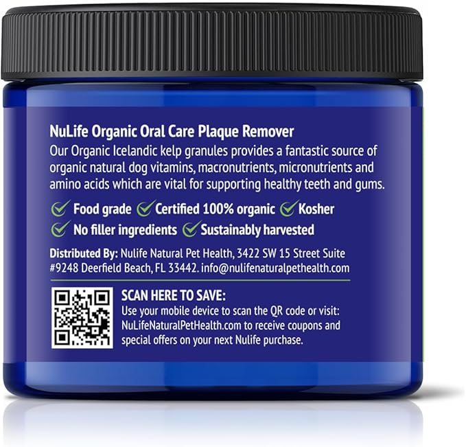 Dog Teeth Cleaning Powder, Dog Plaque and Tartar Remover, Bad Breath Treatment for Dogs with USDA Organic Sea Kelp Powder, Dog Dental Care Made Easy, for All Ages, 6oz