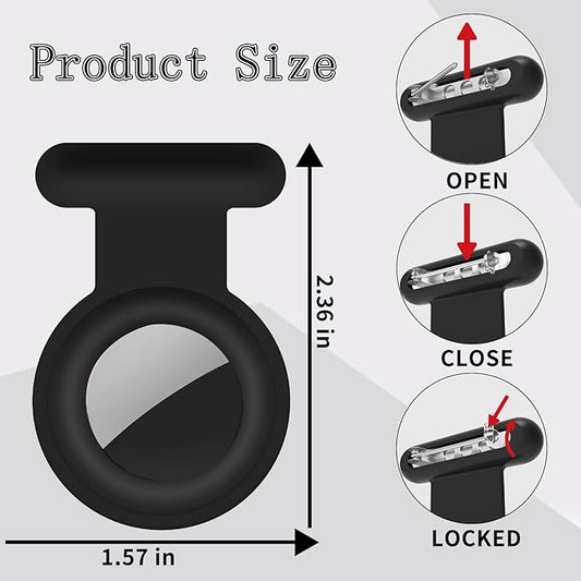 2 Pack Holder Case Compatible for Airtag Tracker, Silicone Hidden GPS Kid Airtag Holder with Invisible Pin, Anti Lost Apple Air Tag Case Cover for Toddlers, Elderly, Pet, Clothing(Black and Black)