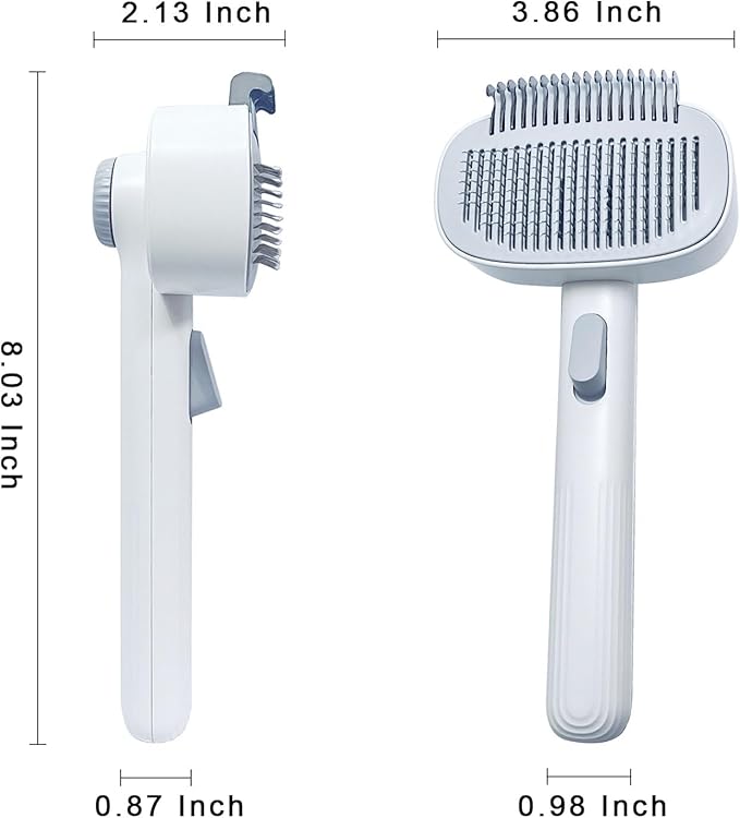 2-in-1 Dog & Cat Grooming Brush – Adjustable Deshedding Comb & One-Touch Clean | Skin-Safe Rake for Mats, Tangles, Shedding | Long/Short Hair Pets