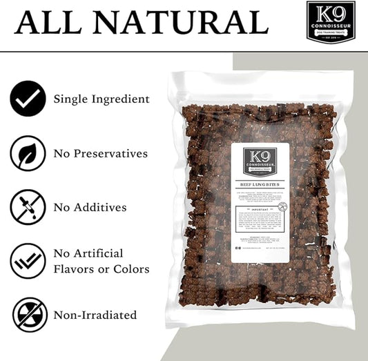 K9 Connoisseur Beef Lung Dog Training Treats All Natural & Lean, USA Made Single Ingredient, Bulk Dogs Treat, Grain Free, for All Breeds & Sizes - 5 Lbs