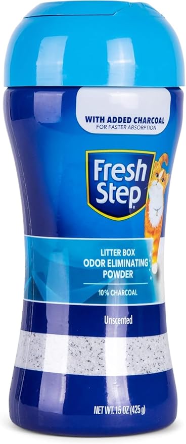 Fresh Step Litter Box Charcoal Odor Eliminator Powder, Cat Litter Deodorizer Additive to Help Absorb and Control Strong Litter Box Odors for Cleaner Smelling Homes, 15 Oz