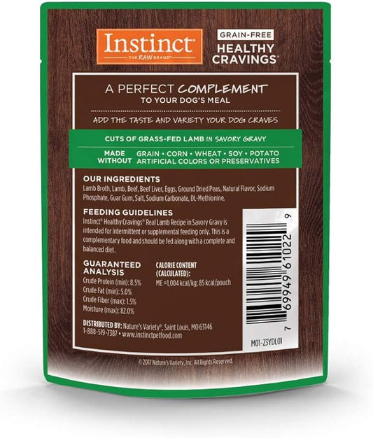 Instinct Healthy Cravings Natural Wet Dog Food Topper, Grain Free Recipe - Real Lamb, 3 oz. Pouches (Pack of 24)