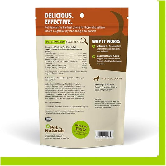 Pet Naturals Skin and Coat for Dogs, Bite-Sized Soft Chews, Salmon Oil and Omega Fatty Acids, Soothe Dry and Itchy Skin, No Corn or Wheat, Vet Formulated, Veggie Flavor, 30 Count