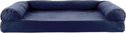 Furhaven Cooling Gel Dog Bed for Large Dogs w/ Removable Bolsters & Washable Cover, For Dogs Up to 95 lbs - Quilted Sofa - Navy (Blue), Jumbo/XL