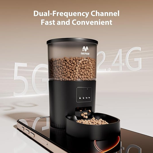 IMIPAW Automatic Cat Feeder 5G WiFi and Water Dispenser, Timed Dry Food Dispenser APP Remote Control, Programmable Portions, with Desiccant, Cat Fountains for Drinking with Filter, Small Pets (Combo)