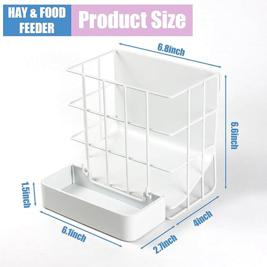 Rabbit Hay Feeder Guinea Pig Hay Feeder, Hay and Food Holder with Hook Heavy-Duty Metal Frame Hay Rack,for Bunny, Guinea Pigs,Chinchillas, Comes with Two Multifunctional Zippers-6.8x6.7x6.6inch