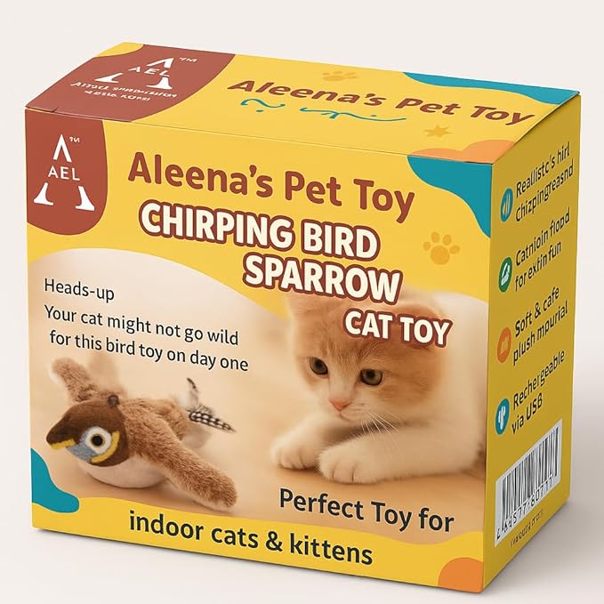 Flappy Bird Cat Toy โ Interactive Flapping & Chirping Bird Toy for Cats (No Flying), Indoor Cat Toy for Exercise & Play, Durable Chew Toy, Catnip Toy for Kitten or Small Dogs (Large 9x3")