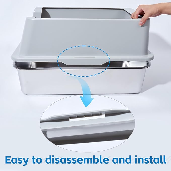 Stainless Steel Cat Litter Box, XL Cat Litter Box with Lid for Big Cat, Extra Large Metal Litterbox with High Side,Non-Stick, Odor-Resist, Anti-Urine Leakage, Easy-Clean, Includes Mat & Scoop