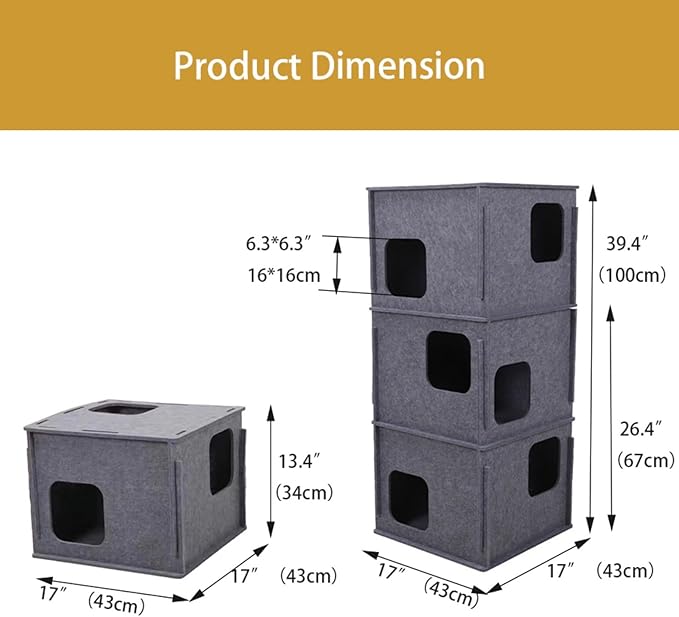 Stacking felt cat nest Cat Tunnel Bed, Cozy Hide and Seek Cat Den, All Season Useful Litter Box, Fun for Cats or Dogs, The Peekaboo Foldable Felt Cat Cave and Cube for Small Medium Large Cats