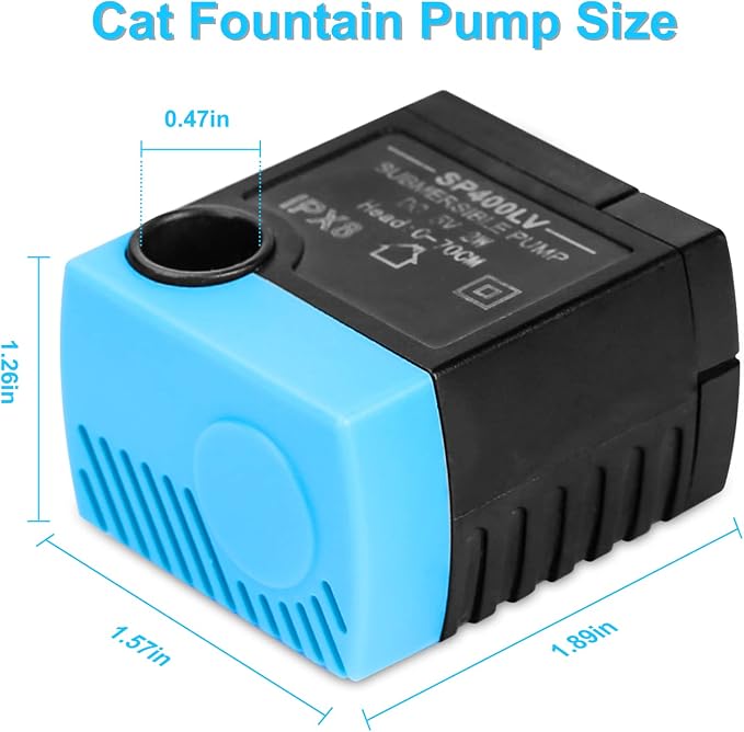 SP-400LV Cat Water Fountain Pump, Cat Fountain USB Replacement Pump with Adapter Compatible with Ceramic, Butterfly, Seaside, Stainless Steel, 360 Plastic Pet Water Fountain