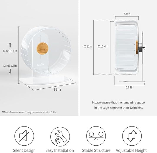 Niteangel Super-Silent Hamster Exercise Wheels: - Quiet Spinner Hamster Running Wheels with Adjustable Stand for Hamsters Gerbils Mice Or Other Small Animals (L, Transparent)