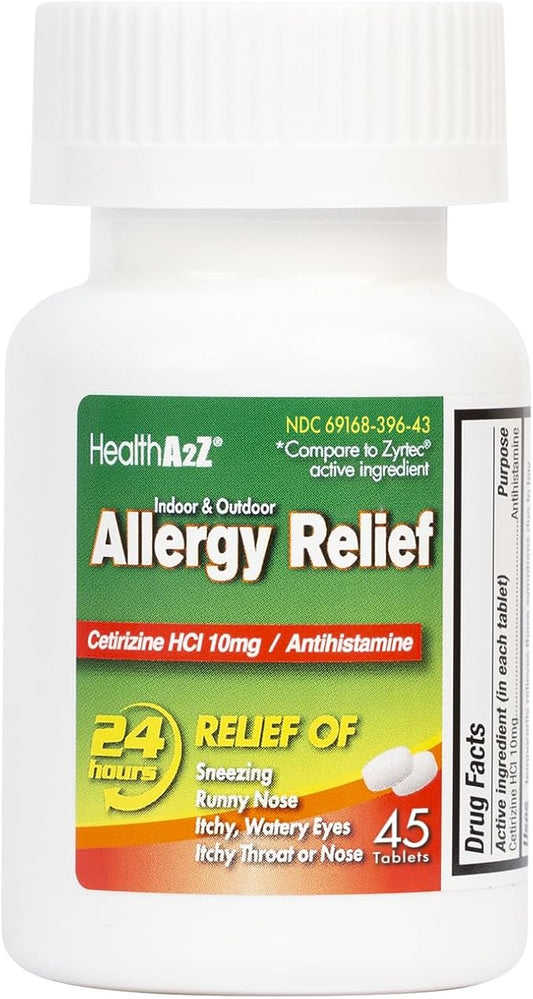 HealthA2Z® Allergy Relief | Cetirizine 10mg | 24 Packs of 45 Tablets Each (1080 Tablets) | All Day Allergy Relief | Indoor & Outdoor | Relief from Itchy Throat, Sneezing, Runny Noses | Value Pack