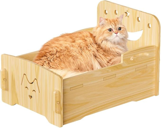Wooden Cat Bed-Wooden Indoor Pet Bed for Cats, Dogs, Rabbits, Kittens and Small Animals Without Mattress,Easy Assembly