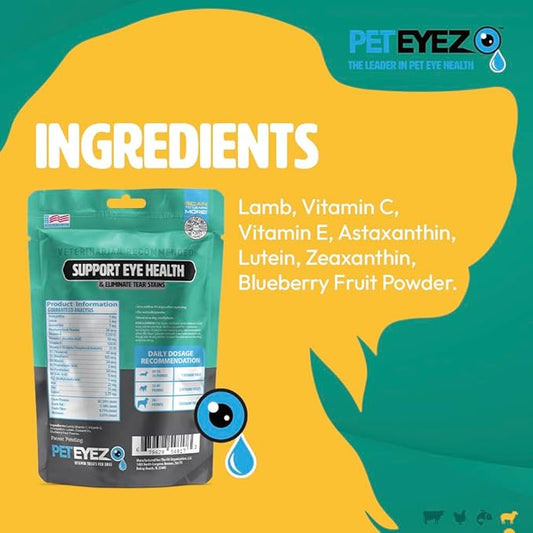 PetEyez Tear Stain Remover Vitamin Treats for Dogs - Support Eye Health & Reduce Itching & Tear Stain Buildup - 100% Natural Dog Treats with Superfoods, Antioxidants & Nutrients - Lamb Flavor - 1oz