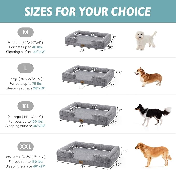 COZY KISS Cooling Dog Bed for Extra Large Dogs 44x32 inch, Q-Max >0.4 Summer Cool Orthopedic Foam Pet Sofa Bed with Sides, XL Size Bolster Anti-Slip Couch with Washable Removable Cover, Dark Grey