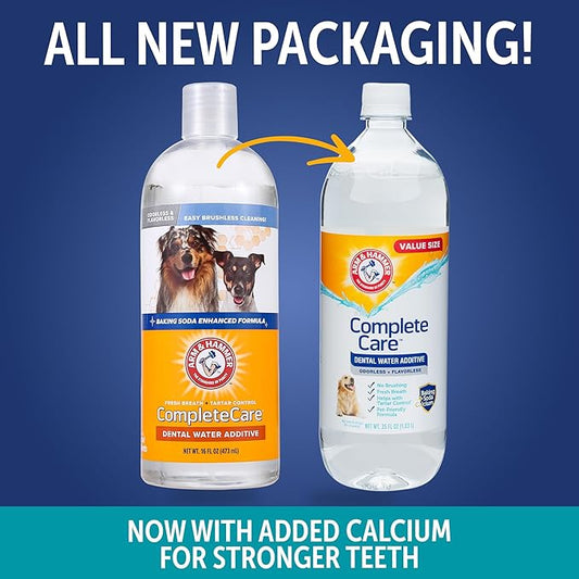 Arm & Hammer Complete Care Dental Water Additive for Dogs, Dog Breath Freshener, Dog Mouth Wash or Dental Rinse, Simply Add to Pet Drinking Water for Fresher Breath, Value Size 35 FL OZ