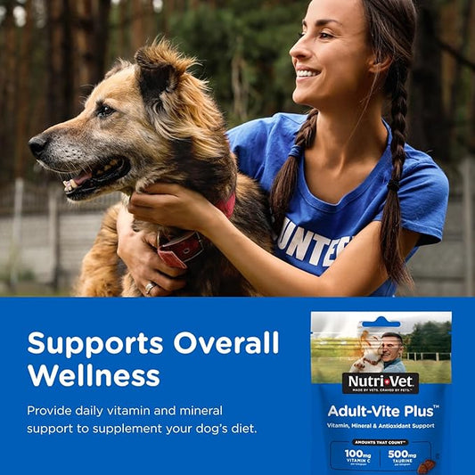 Nutri-Vet Adult-Vite Plus Dog Multivitamin Soft Chews, Daily Dog Supplement with Vitamins Minerals and Antioxidants, Supports Skin, Immune, Joint, and Gut Health, Tasty Chicken Flavor, 70 Count