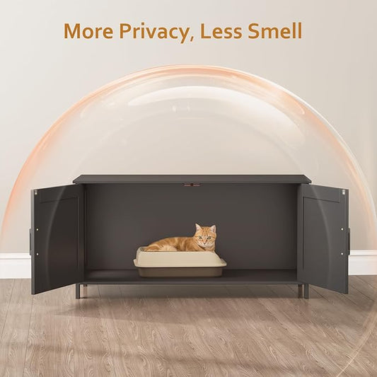 Homhedy 39.4" L Cat Litter Box Enclosure, Pet House with Barn Door, Wooden Cat Washroom Furniture,Fit Most of Litter Box, Black