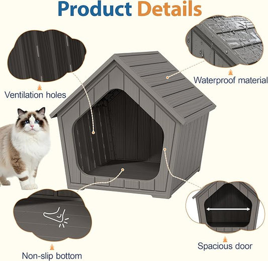 Cat Litter Box Enclosure, Resin Enclosed Litter Box Furniture with Air Holes, Outdoor Cat House Weatherproof, Wide Opening Design for Easy Cleaning, Grey