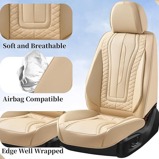 Coverado 9912 Car Seat Covers Full Set, Front Seat Cover and Back Seat Covers for Cars, Faux Leather Waterproof Seat Covers, Car Seat Covers Universal for Most Vehicles (Beige, FullSet)