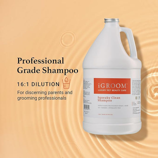 iGroom Squeaky Clean Dog Shampoo, Luxury Pet Beauty Care, Intense Cleaning Power, Chamomile Extracts Sooth Skin, Made in USA (1 GAL)