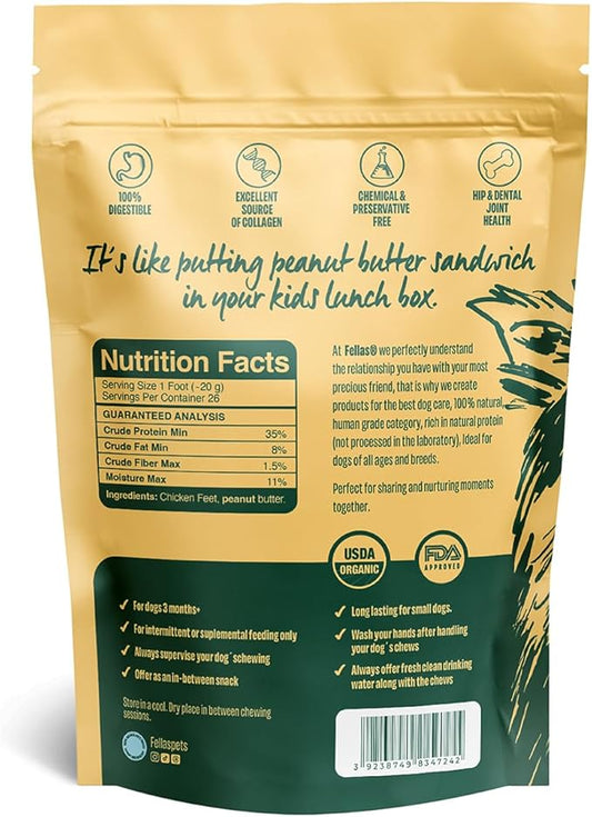 100% Natural Dehydrated Chicken Feet Peanut Butter Flavor For Dog Treats - Organic, No Rawhide, Sensitive Stomach, Nail Free, Odor Free, High Collagen, Hip Joint & Dental Health - 26 Count