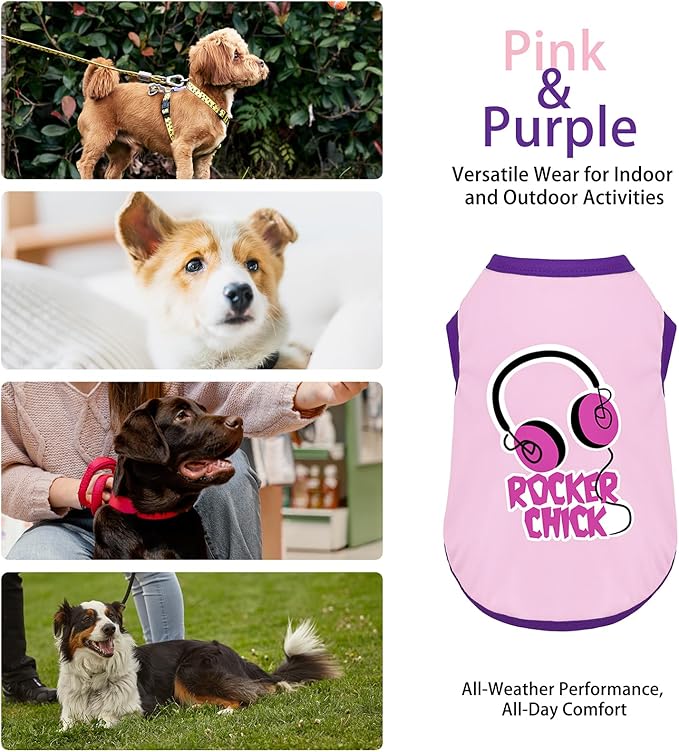 Color-Blocked Dog Tank Top with Playful Heat Transfer Designs – Lightweight Polyester Shirt for Small,MediumDogs, Perfect for Casual Outings.Rocker Chick Light Pink XL
