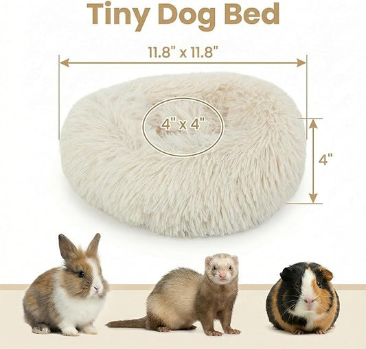 Tiny Dog Bed 11.8 Inch for Extra Small Dogs,Washable Puppy Bed,Soft Faux Fur Calming Donut Bed for Chihuahua Yorkie Maltese Pomeranian,Beige