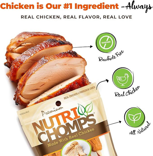 NutriChomps Dog Chews, 5-inch Kabobs, Easy to Digest, Rawhide-Free Dog Treats, 6 Count, Real Chicken and Duck flavor