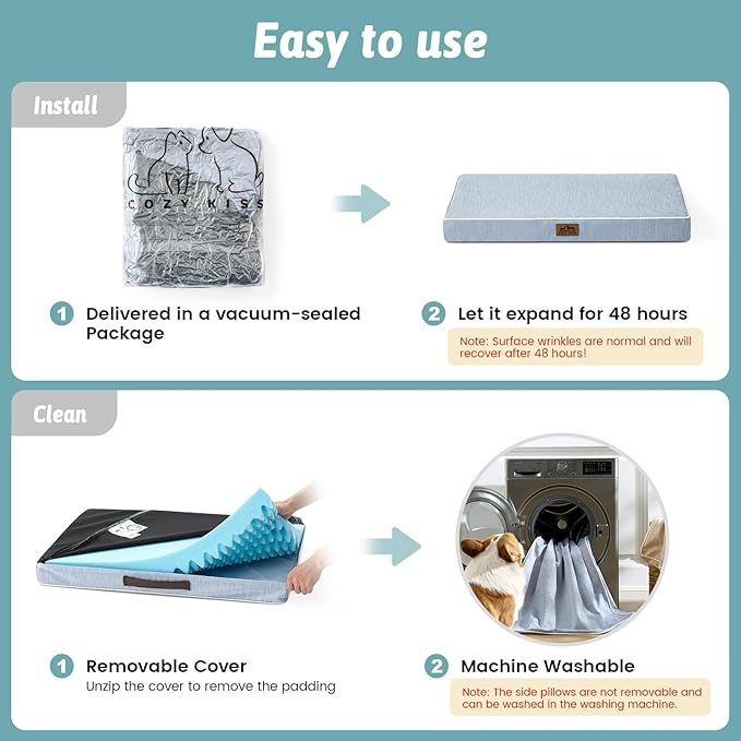 COZY KISS Cooling Dog Bed for Crate, Waterproof Dog Crate Mat with Removable Washable Cover, Orthopedic Egg Crate Foam Support, Small Dog Bed 24x16x3 Inch,Light Blue