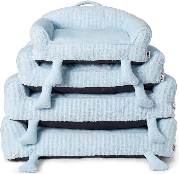 EHEYCIGA Washable Dog Beds for Large Dogs 36 Inch - Striped Cat Couch for Indoor Cats with Removable Cover, Shredded Memory Foam Waterproof Puppy Bed with Non - Slip Bottom, Blue