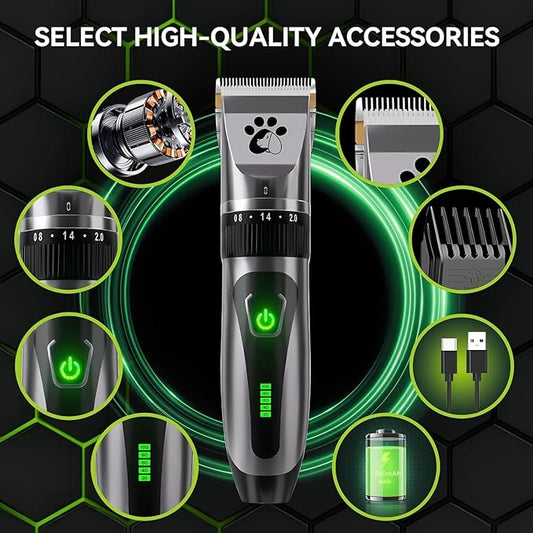 Coldspot Dog Clippers Cordless, Professional Cat Trimmer, 2-Speed Low Noise Dog Grooming Kit, Pet Trimmer for Small Large Thick Hair Dogs