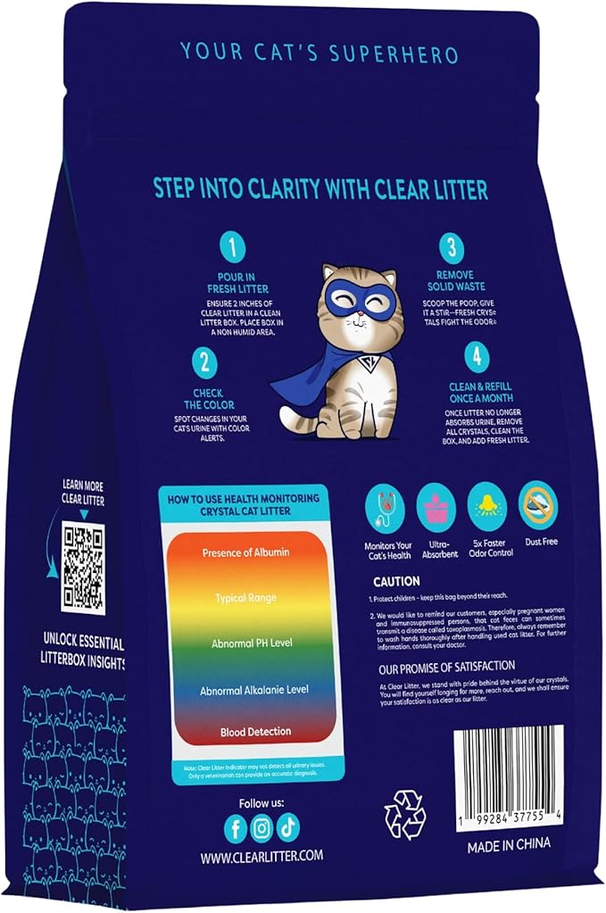Crystal Cat Litter with Color-Changing Health Monitoring Crystals – 30-Day Odor Control, Low Dust, Non-Clumping, Ultra Absorbent, Safe for Multi-Cat Households, Easy Clean Silica Gel