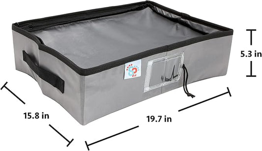 SportPet Designs Portable Travel Litter Box for Cats, Large Collapsible Litter Box with Zippered Lid, Water-Resistant & Leak-Resistant Cat Litter Tray for Travel, Gray