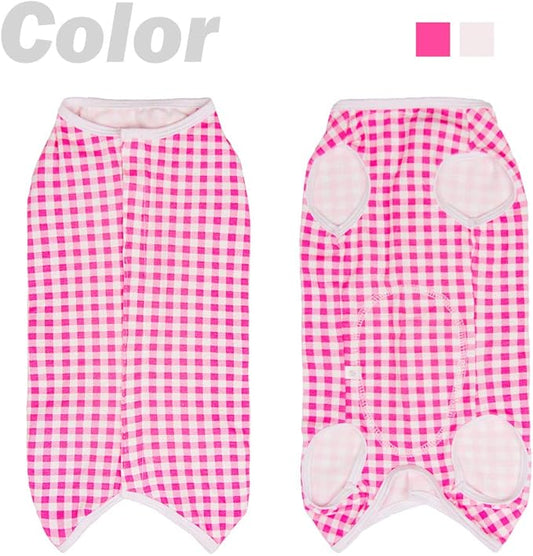 Dog’s Recovery Suit Post Surgery Shirt for Puppy, Wound Protective Clothes for Little Animals(Pink White Plaid-m)