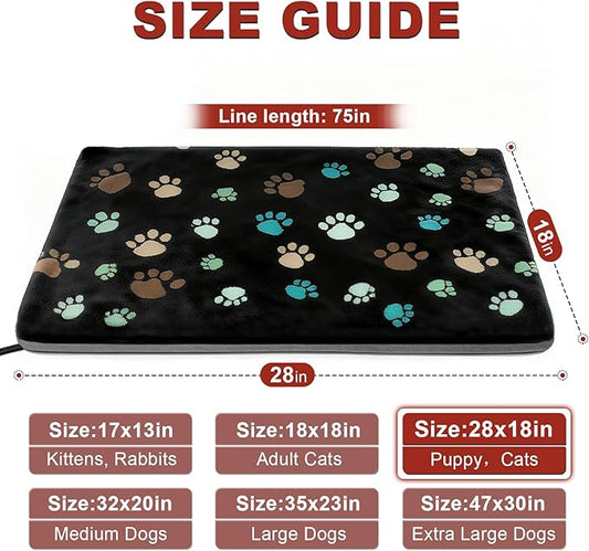 GOLOPET Puppy Heating Pad 28x18 in with Smart Thermostat Switch and Power Line Protection Tube,Obtained MET and UL Dual Certification,Waterproof Pet Heating Pad for Dogs with Plush Fabric Cover-Black