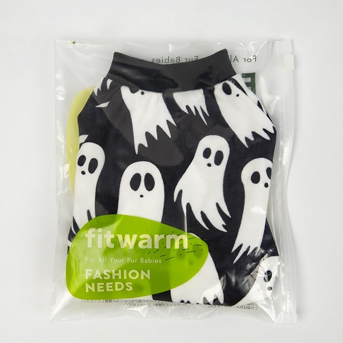 Fitwarm Halloween Ghost Dog Pajamas, Funny Halloween Costumes for Dogs, Fleece Dog Onesie with Feet, Doggy Clothes for Small Dogs Boy Girl, Pet Apparel, Black, White, XL