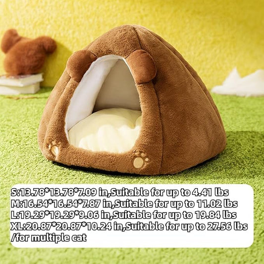 Cat House, Cat Beds with Removable Cushion for Indoor Cats, Pet Cat Litter Large Yurt, Cat Beds for Indoor Easy to Clean Cat Bed Cave,Self Heating Cat Pad (Yellow,Large)