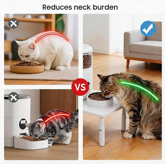 Adjustable Automatic Cat Feeder Stand - Non-Slip Elevated Holder for Cats/Puppies, Fits Most Automatic Feeders & Water Dispensers, White(Holder ONLY)