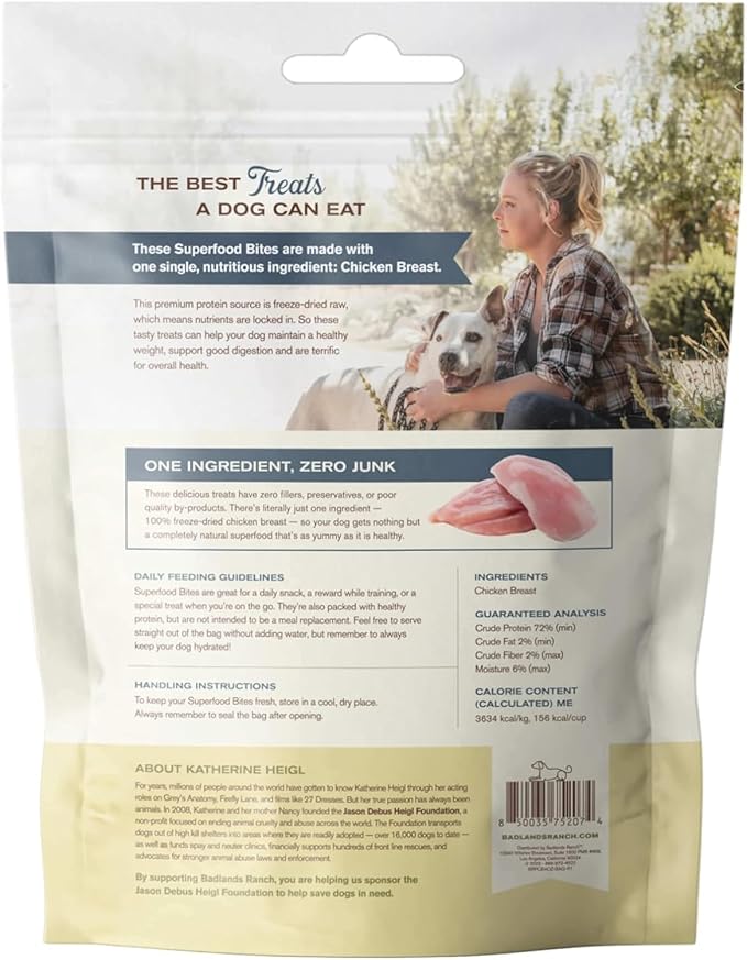 BADLANDS RANCH by Katherine Heigl โ Superfood Bite Freeze-Dried Raw Chicken Breast Dog Treats โ High Protein Single-Ingredient Snacks for Training, Rewards & Daily Wellness โ 4 oz (Pack of 4)