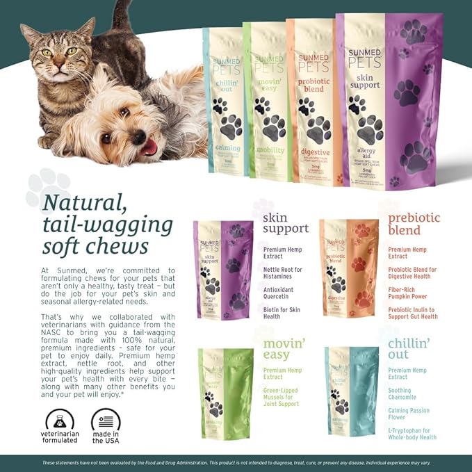 Sunmed Skin Support Dog Allergy Relief Chews โ Natural Seasonal Allergy Relief with Nettle, Quercetin, & Green-Lipped Mussel โ Soothes Itchy Skin, Supports Health โ 40 Count