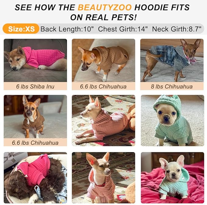 BEAUTYZOO Small Dog Hoodie Sweater with Pockets, Dog Clothes for Small Medium Dogs Boy Girl, Waffle-Like Laminated Cotton Pet Coats with Hat and Leash Hole, Navy Blue XS